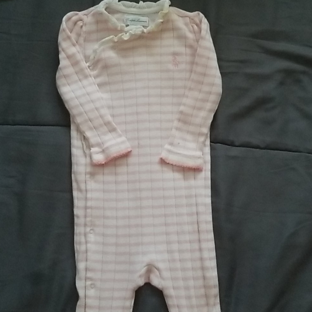 Ralph Lauren pink and white striped sleeper
